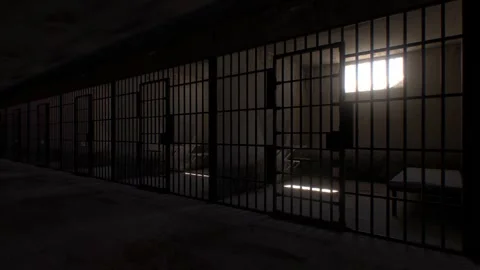The sun's shadow moves across a bare prison cell from morning to evening, r.. Stock Footage 288304037