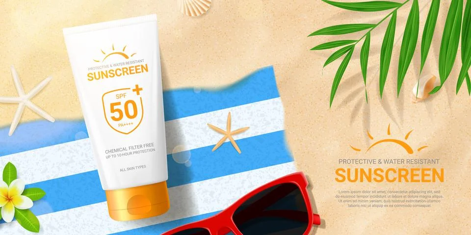 Sunscreen ad banner mock up Stock Illustration