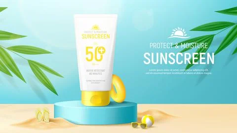 Sunscreen ad banner template ad banner template Stock Illustration