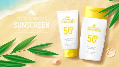 Sunscreen ad banner template Stock Illustration