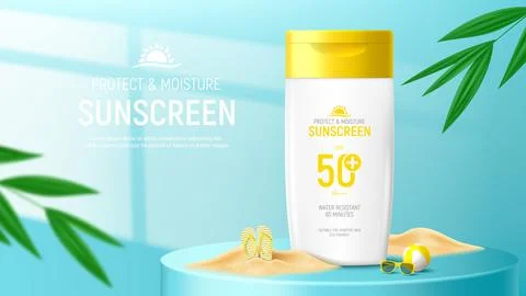 Sunscreen ad banner template Stock Illustration