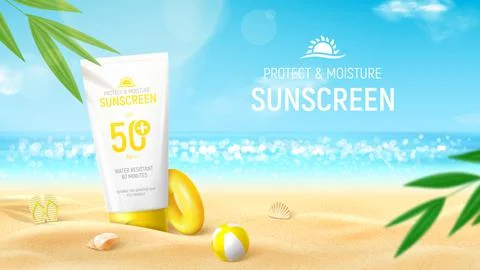 Sunscreen ad banner template Stock Illustration