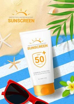 Sunscreen ad banner template Stock Illustration