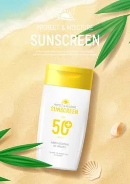Sunscreen ad flyer template Stock Illustration