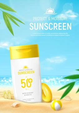 Sunscreen ad flyer template Stock Illustration