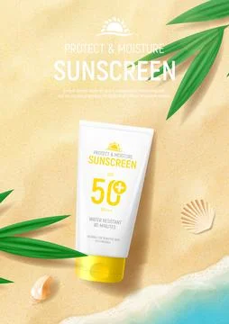 Sunscreen ad poster template Stock Illustration