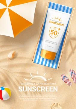 Sunscreen ad poster template Stock Illustration
