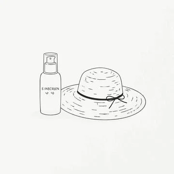 Sunscreen and hat summer protection illustration Silhouette Ilustración de archivo