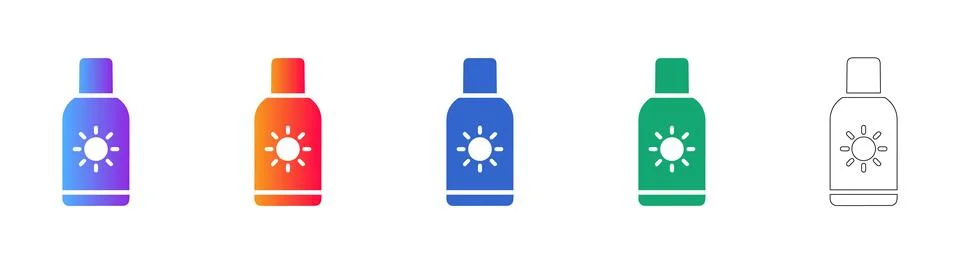 Sunscreen Bottle Protection Icon Set 库存插图