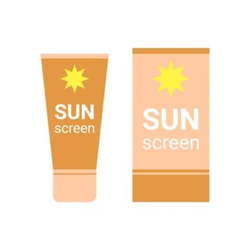 Sunscreen bottle. Sunblock moisturizer lotion cream. Suncream protection cosm Illustrazione stock