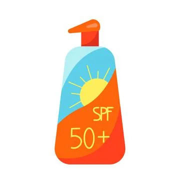 Sunscreen in a container with a dispenser, sunscreen SPF, vector object in ca Stock Illustration