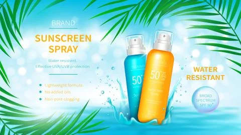 Sunscreen cosmetics vector realistic poster 스톡 일러스트