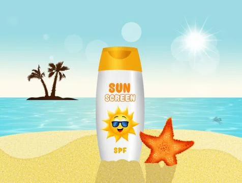 Sunscreen cream on the beach Stock Illustration