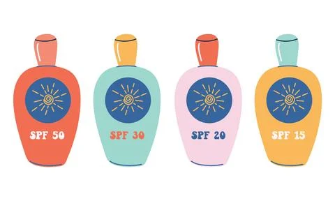Sunscreen cream set. SPF protection cosmetic. Illustrazione stock