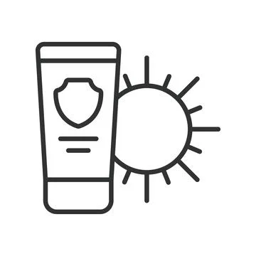 Sunscreen, icon in line design. Sunscreen, sunblock, SPF, lotion, sun protection Stock-Illustration