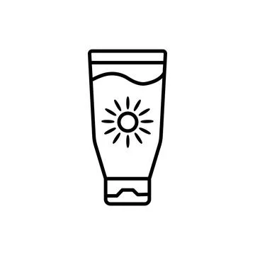 Sunscreen icon from summer collection. Thin linear sunscreen, cream, sun outl Stock Illustration