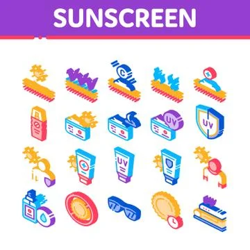 Sunscreen Isometric Elements Icons Set Vector Stock Illustration