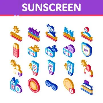Sunscreen Isometric Elements Icons Set Vector Stock Illustration