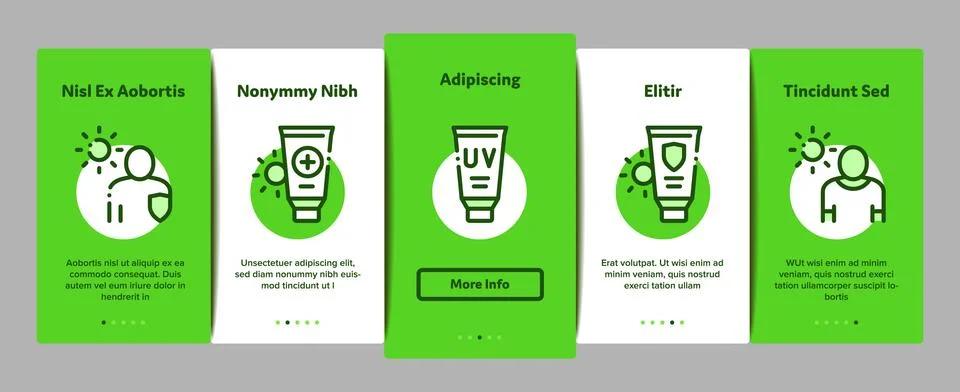 Sunscreen Onboarding Elements Icons Set Vector Stock Illustration