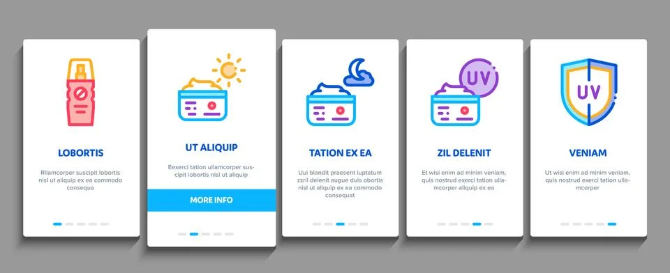 Sunscreen Onboarding Elements Icons Set Vector Stock Illustration