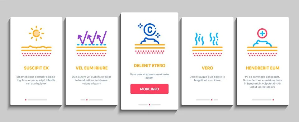 Sunscreen Onboarding Elements Icons Set Vector Stock Illustration