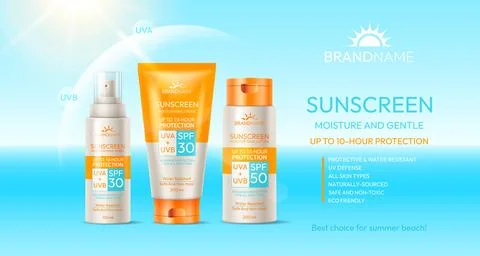 Sunscreen Product Line with SPF Protection and UV Defense Stock Illustration