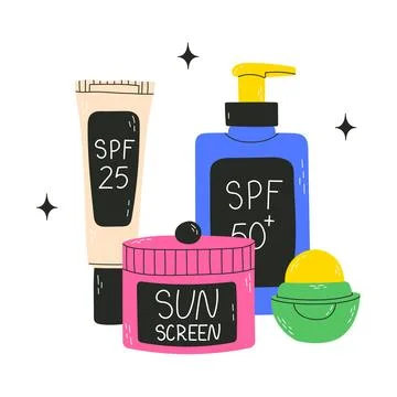 Sunscreen protection and and UV rays blocking. Stock Illustration