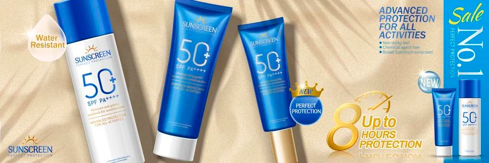 Sunscreen set advertising Stock-Illustration