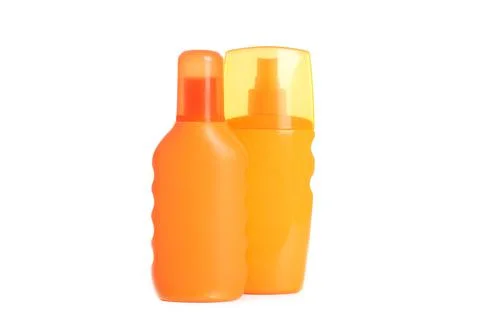 Sunscreen set isolated on white protect the skin from sunlight. Photos