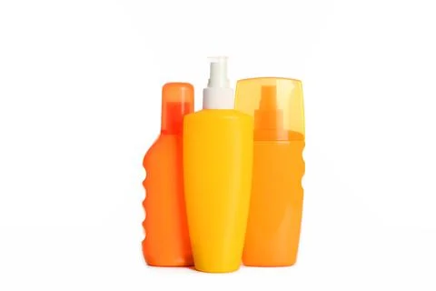 Sunscreen set isolated on white protect the skin from sunlight. Photos
