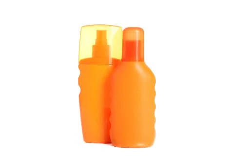 Sunscreen set isolated on white protect the skin from sunlight. Stock-Fotos