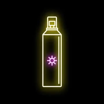 Sunscreen spray bottle glowing neon light icon 스톡 일러스트