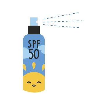 Sunscreen spray in bottle, SPF 50 in cartoon style. Protection for the skin.. Stock Illustration
