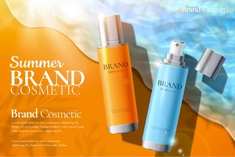Sunscreen spray product ads Stock Illustration
