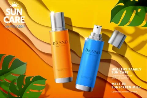 Sunscreen spray product ads Stock Illustration