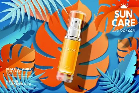 Sunscreen spray product ads Stock Illustration