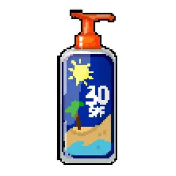 Sunscreen sun cream pixel art vector illustration Stock Illustration