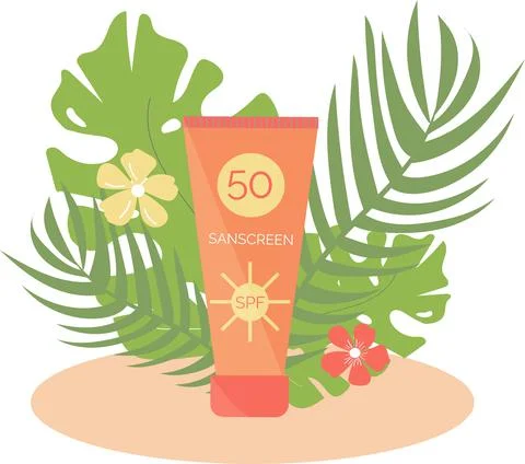 Sunscreen, sun protection on the beach, flat Stock Illustration