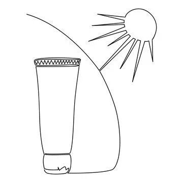 Sunscreen for sunburn drawn in one line. Line art Stock Illustration