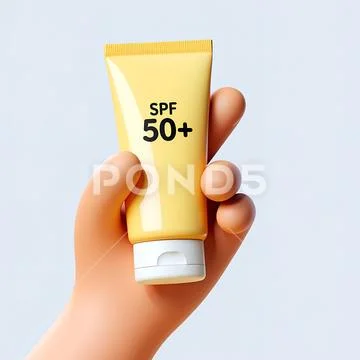 Sunscreen tube in hand with spf 50 label PSDテンプレート