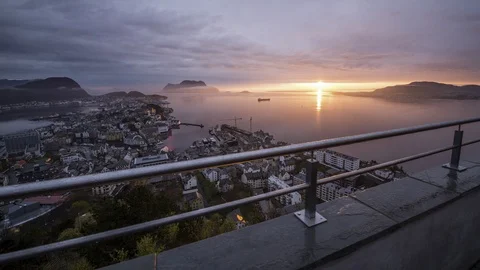Sunsen over Alesund Stock Footage 87771940