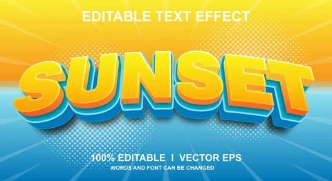 Sunset 3d vector text effect with modern style design Stock Illustration