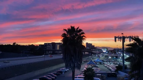 Sunset on the 405 freeway in Los Angeles Stock Footage 127789229
