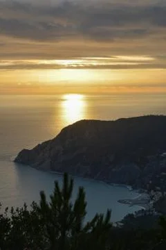 Sunset in 5 Terre  Stockfoto's