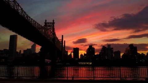 Sunset @ 59th Street Bridge Stock Footage 91364621