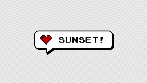 SUNSET! 8-bits pixel art comment balloon. Neubrutalism style. Stock Footage 316774641