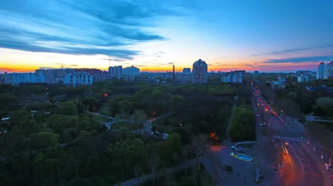 Sunset above a city. 4K. FULL HD, 4096x2304. Video stock 37470247