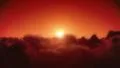 Sunset above the clouds. Camera flight through the clouds. Easy to loop. 4k or 4k+ Resolution