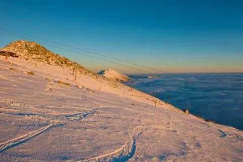 Sunset above the clouds. Winter inversion in Chopok - Low Tatras National Par Stock Photos
