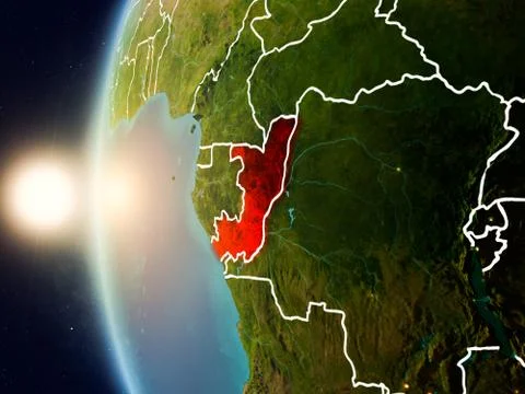 Sunset above Congo from space Stock Illustration